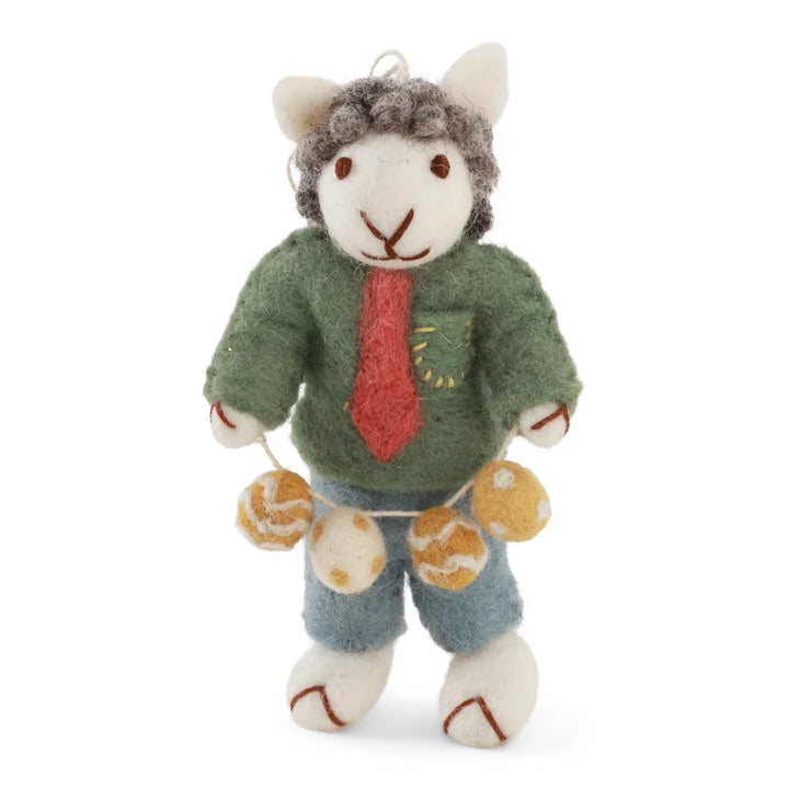 Gry &amp; Sif - Kleines graues Schaf Junge Filz mit Ostergirlande