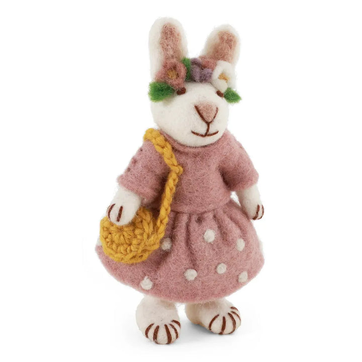Gry &amp; Sif - Kleines Hasenmädchen aus Filz mit Blumenkranz