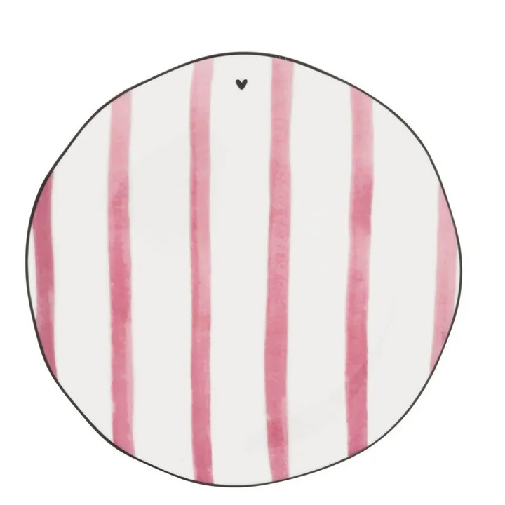 Bastion Collections - Frühstücksteller mit rosa Streifen und kleinem Herz