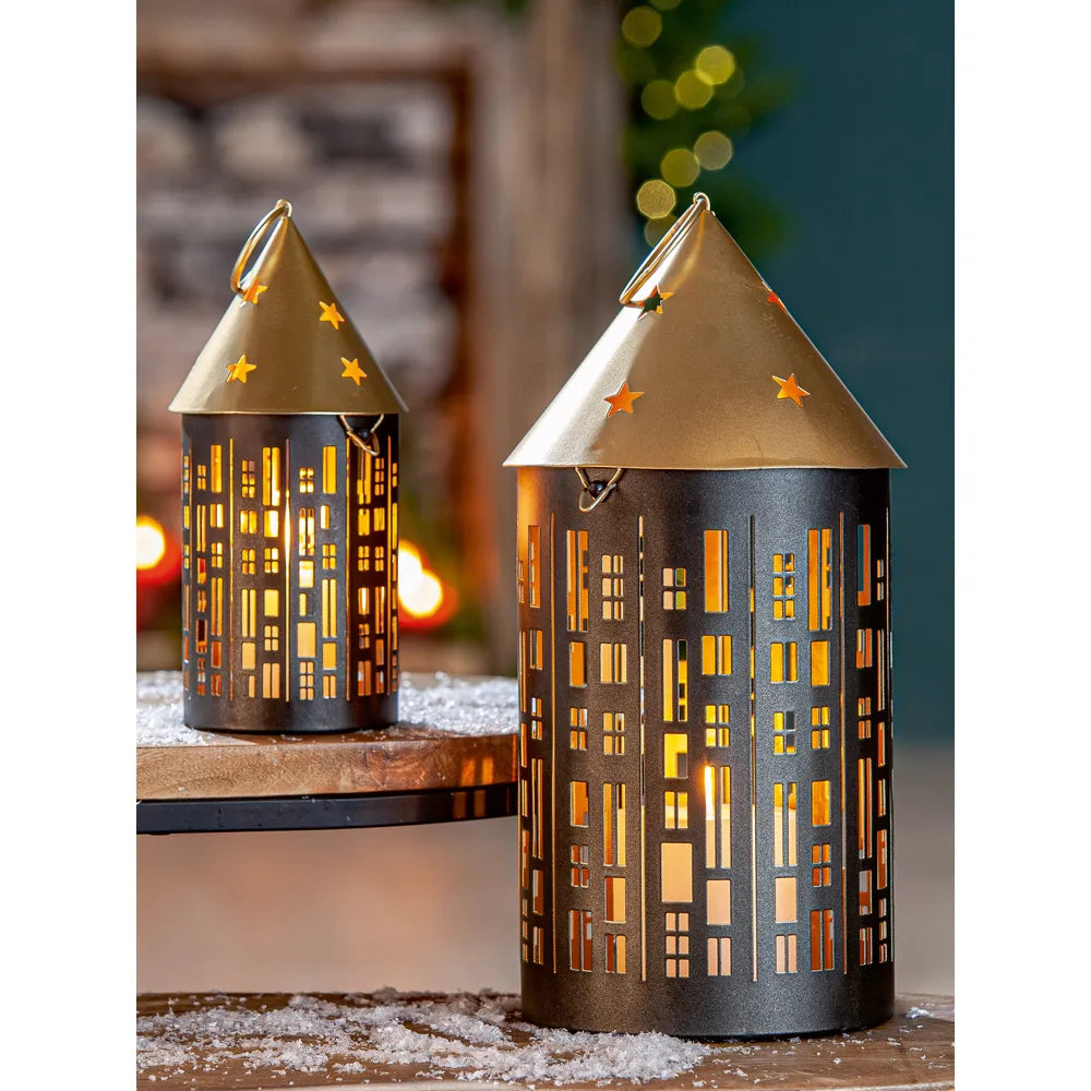 Gilde - 2er Set Laterne rund "Rondo" Sternmuster schwarz