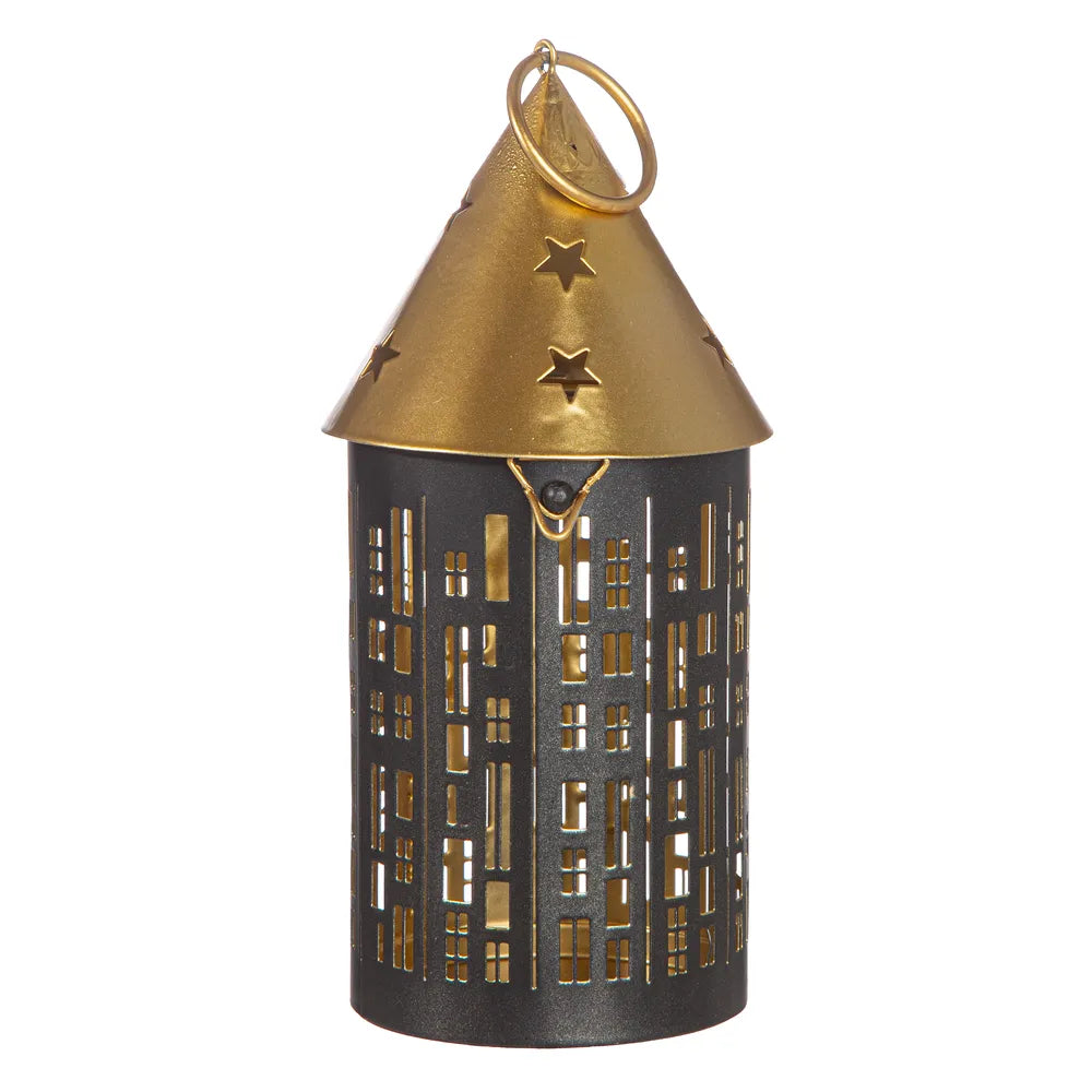 Gilde - 2er Set Laterne rund "Rondo" Sternmuster schwarz