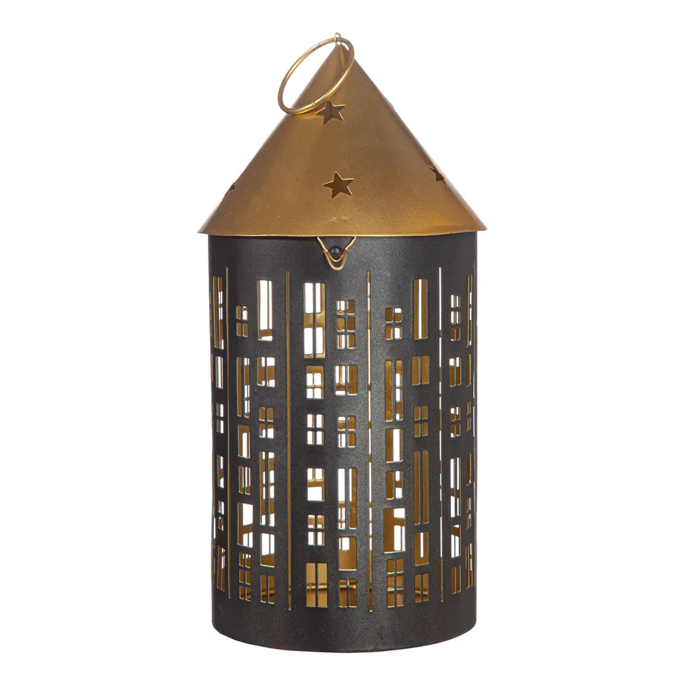 Gilde - 2er Set Laterne rund "Rondo" Sternmuster schwarz