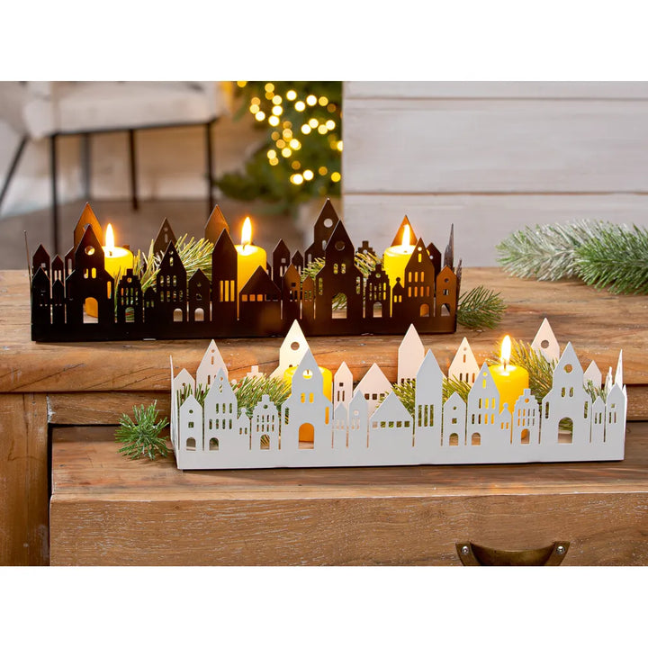 Gilde - Deko-Tablett "Stadtlichter" Hausmotiv schwarz weiß