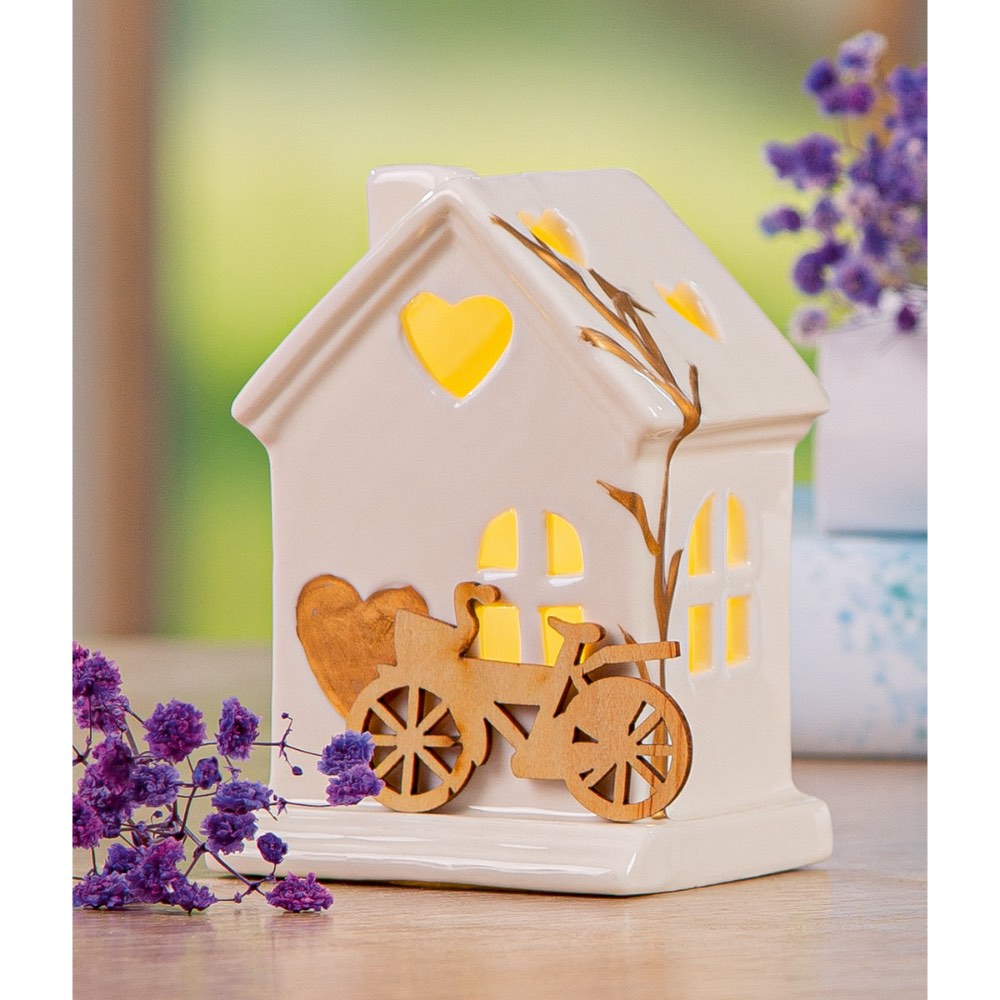 Gilde - Dekohaus LED Fahrrad Porzellan Small