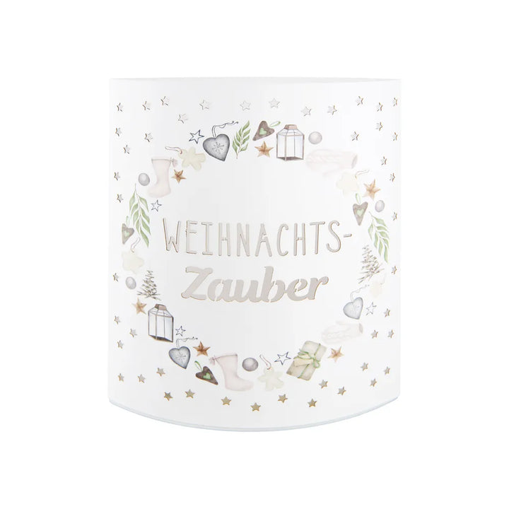 Gilde - Dekoleuchte (LED) Ellipse "Weihnachtszauber" Schriftzug Sternmuster creme