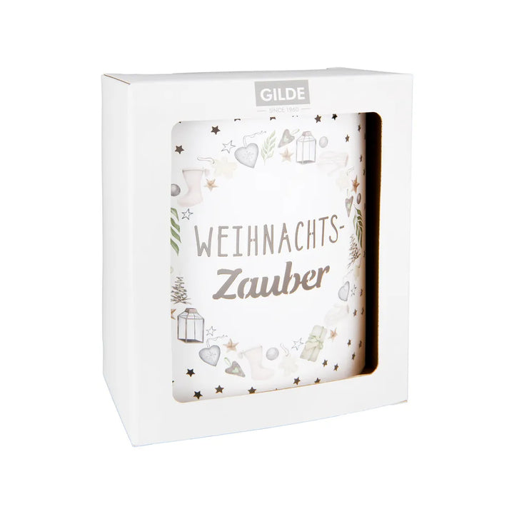 Gilde - Dekoleuchte (LED) Ellipse "Weihnachtszauber" Schriftzug Sternmuster creme