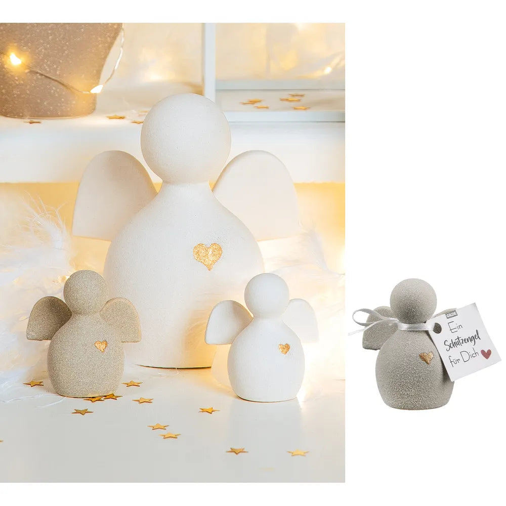 Gilde - Figur (klein) Engel "Heart" Herzmotiv grau
