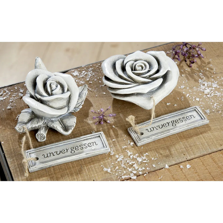 Gilde - Gedenkdeko Blume "unvergessen" Schriftzug grau
