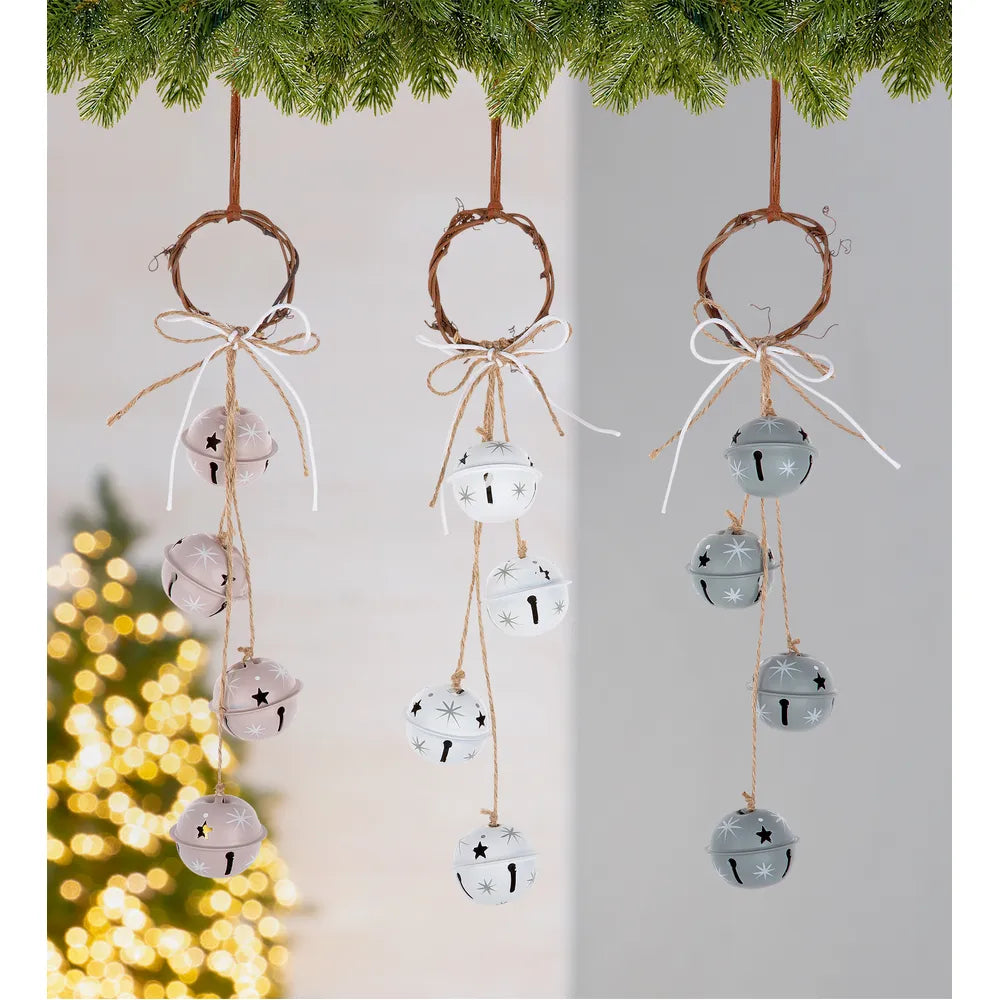 Gilde - Girlande "Glöckchen" Sternmuster grau rosa weiß