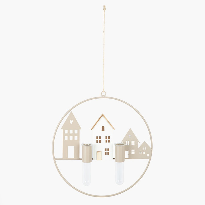 Gilde - Hänger rund Cremo Hausmotiv Metallbeige