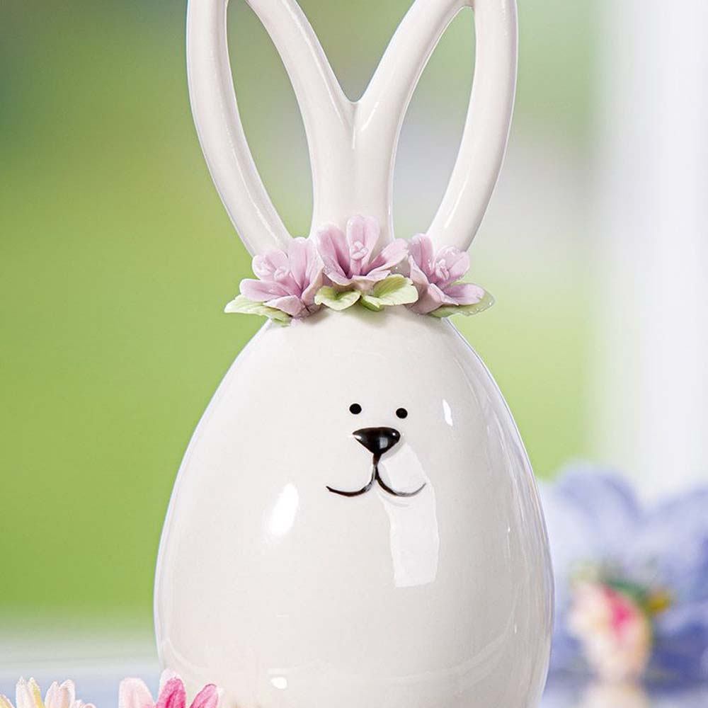 Gilde Keramik-Hase 🌸 Osterdeko mit Blumenkranz – Alsaba