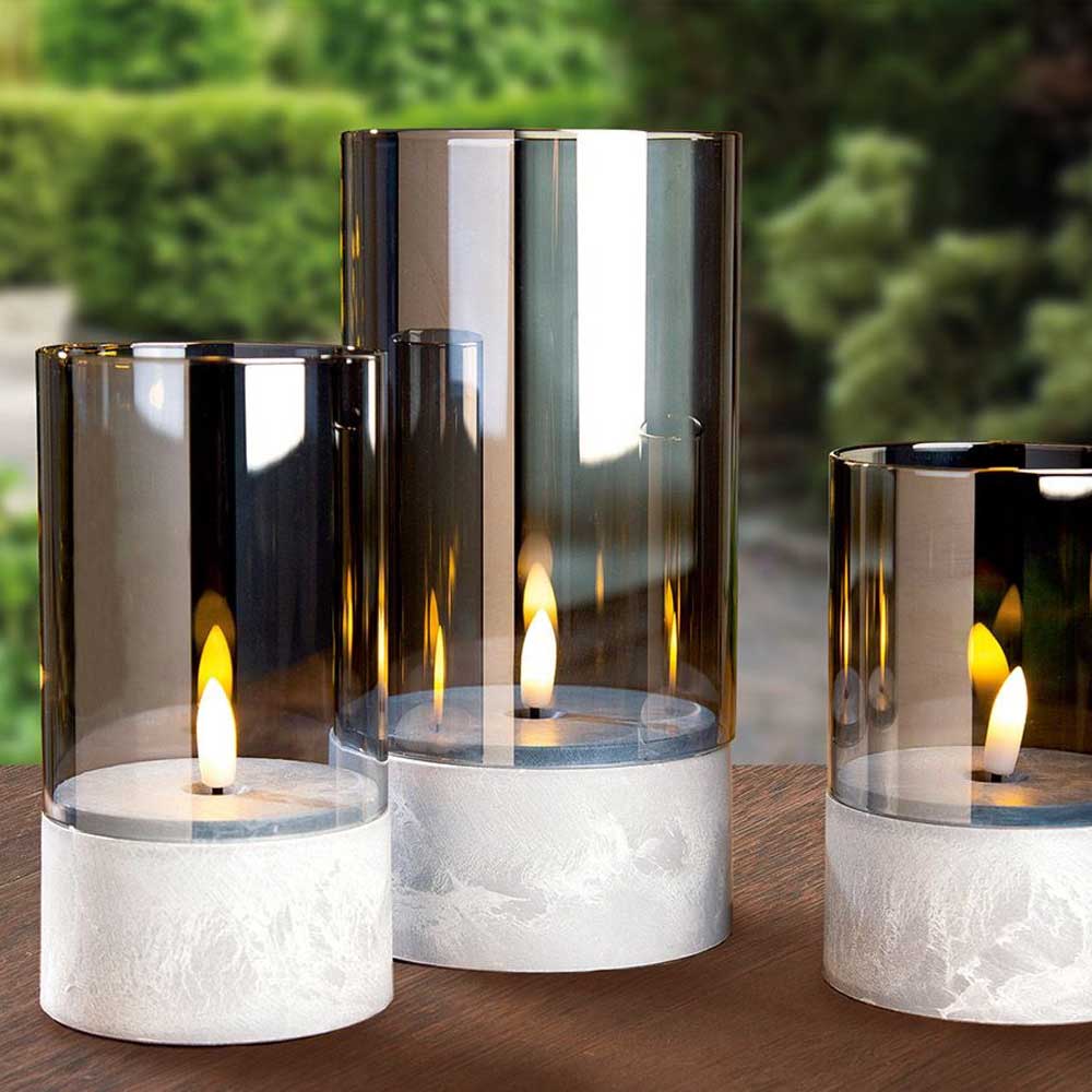 Gilde LED-Windlicht – Beton & Rauchglas, 3 Größen – Alsaba