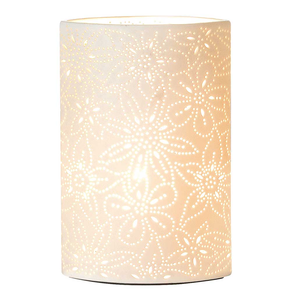 Die Gilde - Lampe Porzellan Blumendesign verbreitet mit ihrem floralen Cut-Out-Design einen warmen Schein.