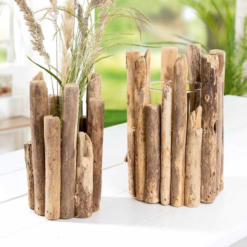 Gilde Treibholz-Vase – Unikat mit Glas für natürliche Deko – Alsaba
