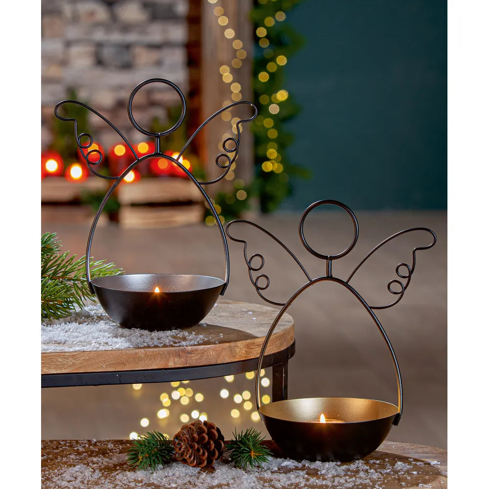 Gilde - Teelichtleuchter Engel "Elijah" schwarz