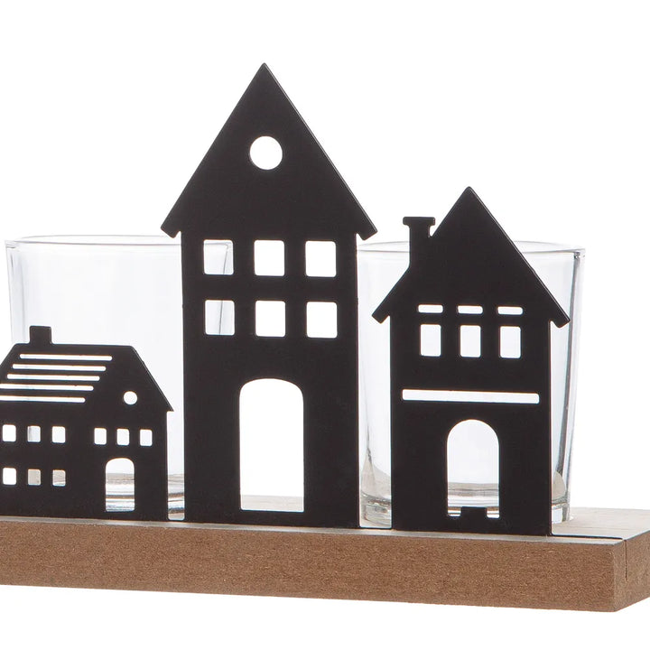 Gilde - Teelichtleuchter Haus schwarz