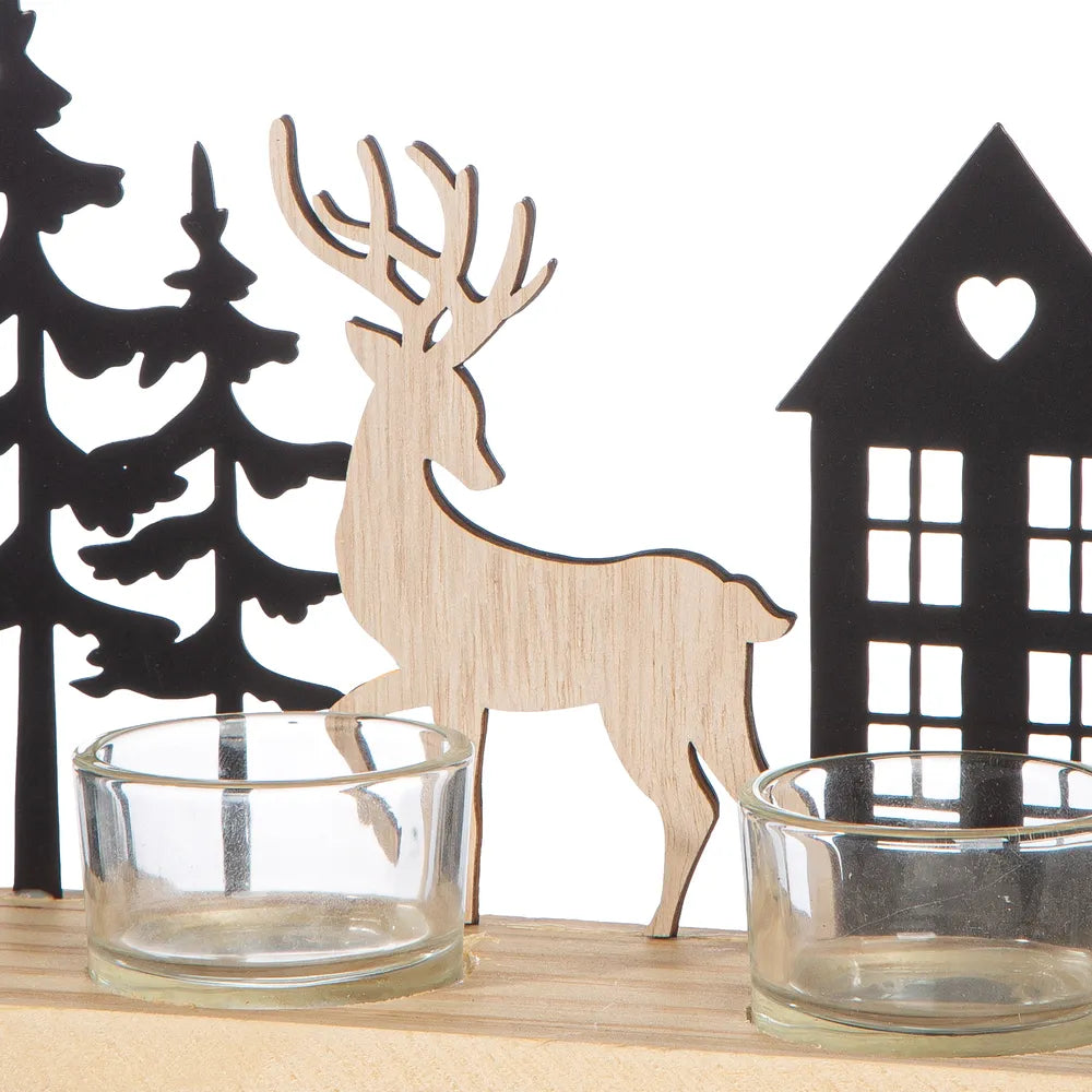 Gilde - Teelichtleuchter "Vado" Waldmotiv schwarz naturfarben