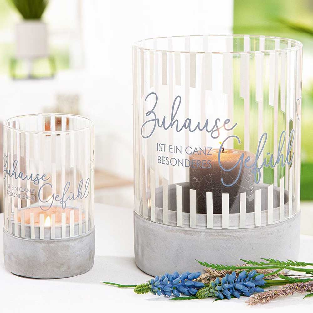 Gilde Windlicht Glas mit Betonfuß, 13 oder 20 cm – Alsaba