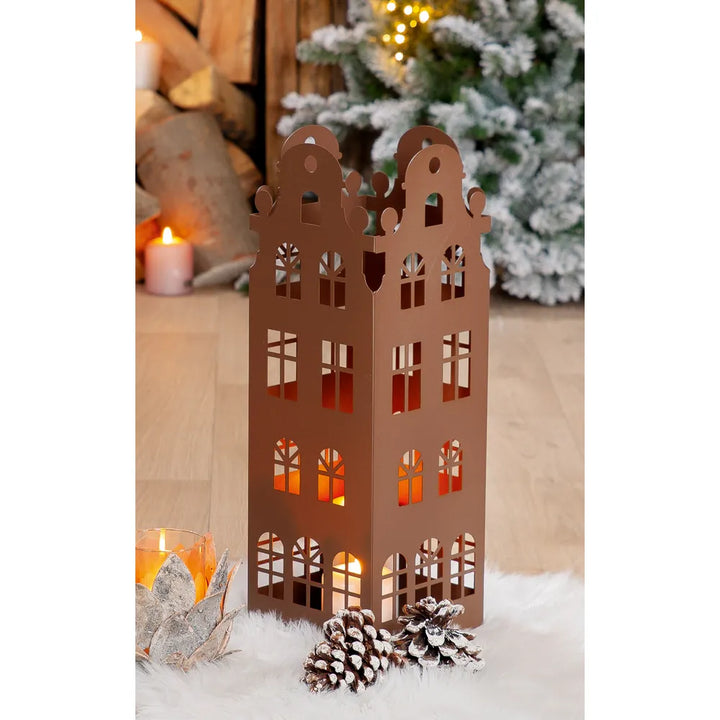 Gilde - Windlicht Laterne Haus "Stadtlichter" dunkelbraun