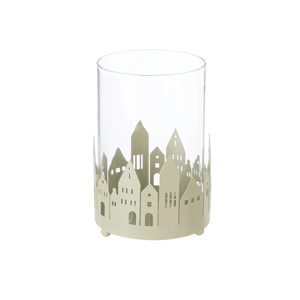 Gilde - Windlicht "Stadtlichter" Hausmotiv klar schwarz weiß