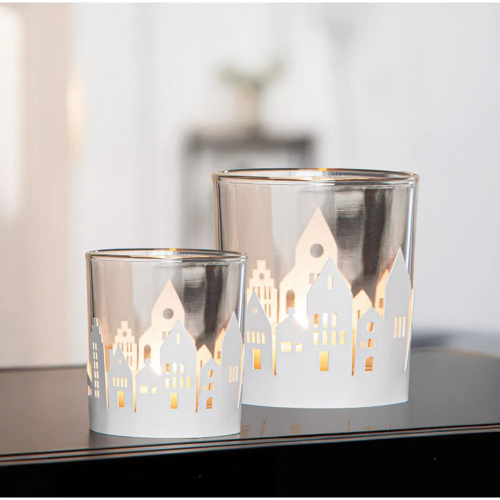 Gilde - Windlicht "Stadtlichter" Hausmotiv - dekorative Leuchte für Zuhause