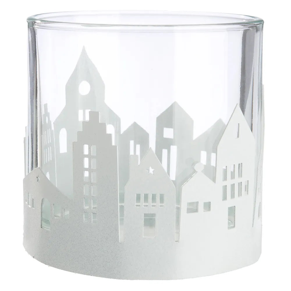 Gilde - Windlicht "Stadtlichter" Hausmotiv - dekorative Leuchte für Zuhause