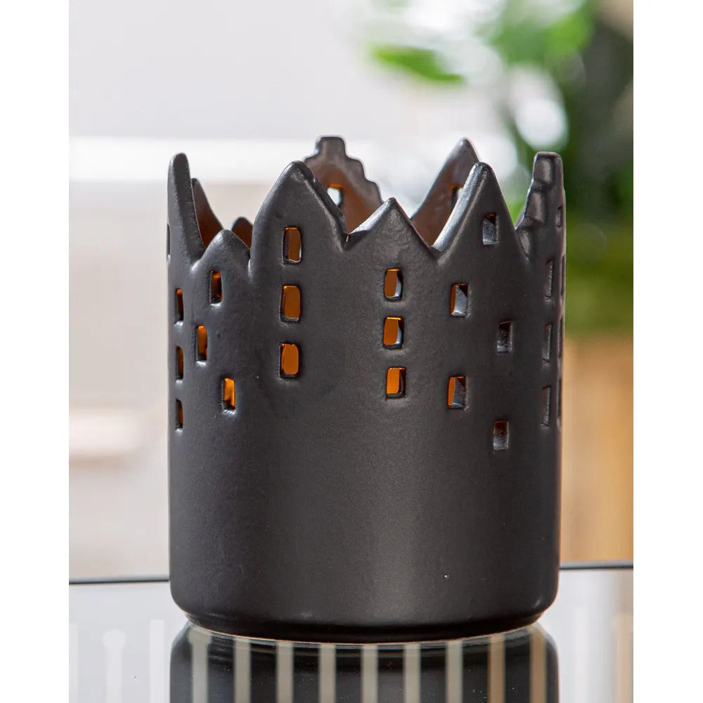 Gilde - Windlicht rund "Castle" schwarz