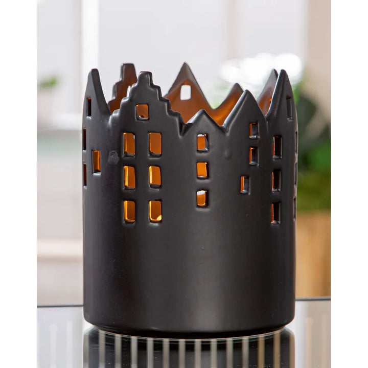 Gilde - Windlicht rund "Castle" schwarz