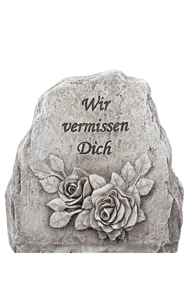 Gildehandwerk Gedenkstein Polyresin Blumenmotiv Grau