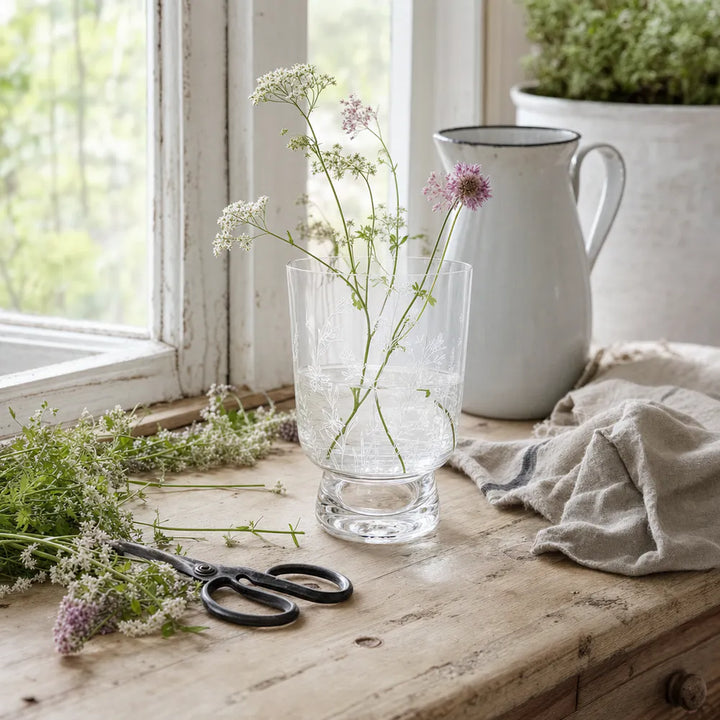 Alsaba Home - Glasvase mit Weißem Wiesenblumen-Muster