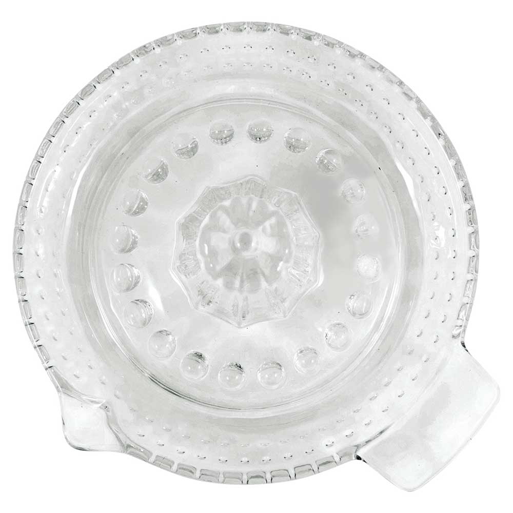 Draufsicht der GreenGate - Alice Zitronenpresse Clear, mit zentraler Presspresse und seitlichem Ausguss.