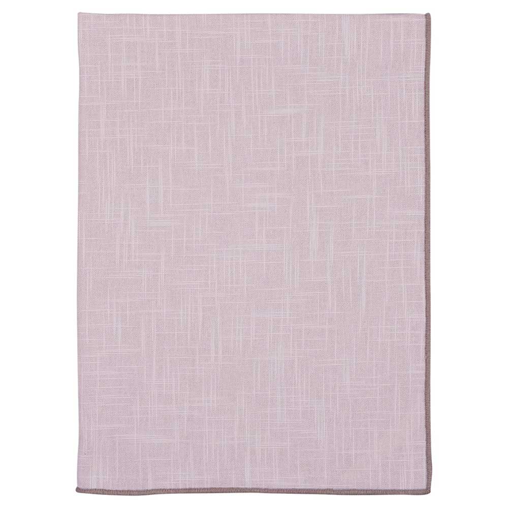 Ein hellrosa rechteckiger Stoff mit einem subtilen Gittermuster und braunen Rändern liegt flach, das GreenGate - Allie Geschirrtuch Dusty Rose.