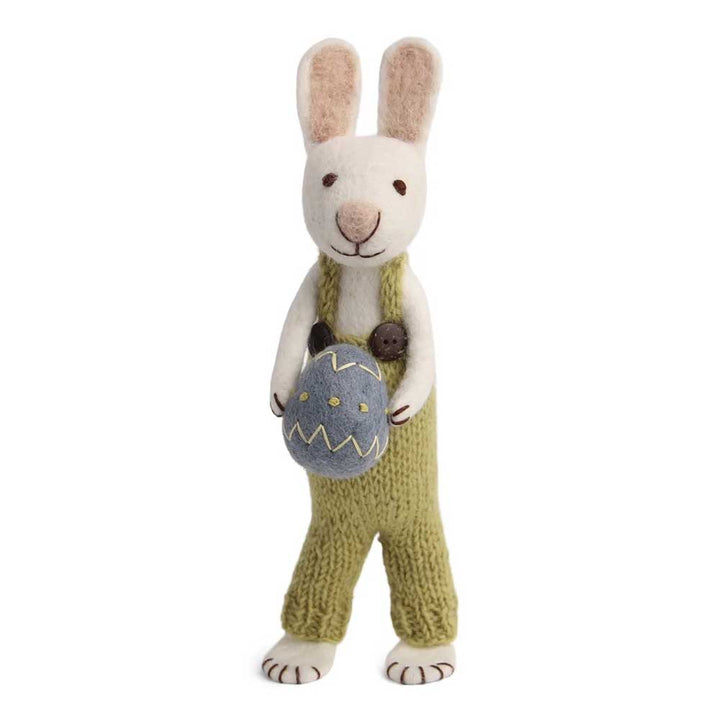 Gry &amp; Sif - Großer weißer Hase Filz mit Hose und blauem Ei