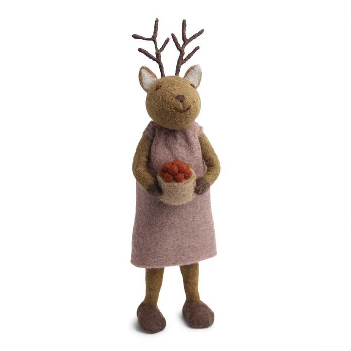 Gry &amp; Sif - Maus Mädchen als Rentier mit Beeren aus Filz