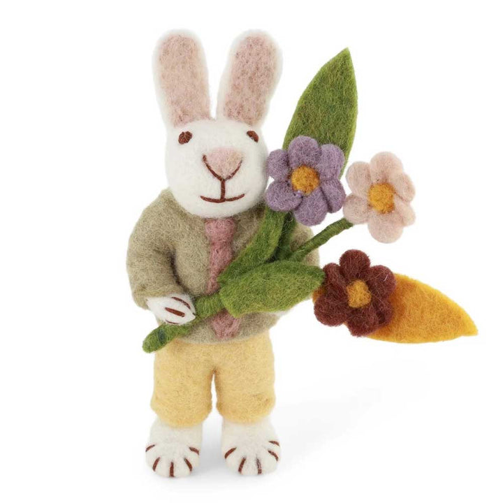 Gry &amp; Sif - Weißer Hase Filz mit Krawatte &amp; Blumen