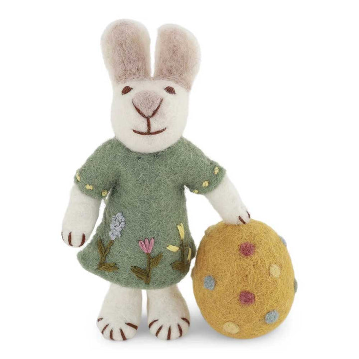 Gry &amp; Sif - Weißer Hase Filz mit grünem Kleid &amp; großem Ei