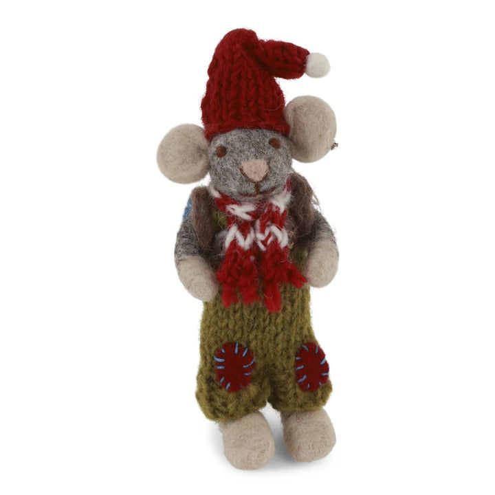Gry &amp; Sif - Kleine graue Jungen-Maus mit grüner Hose &amp; Rucksack
