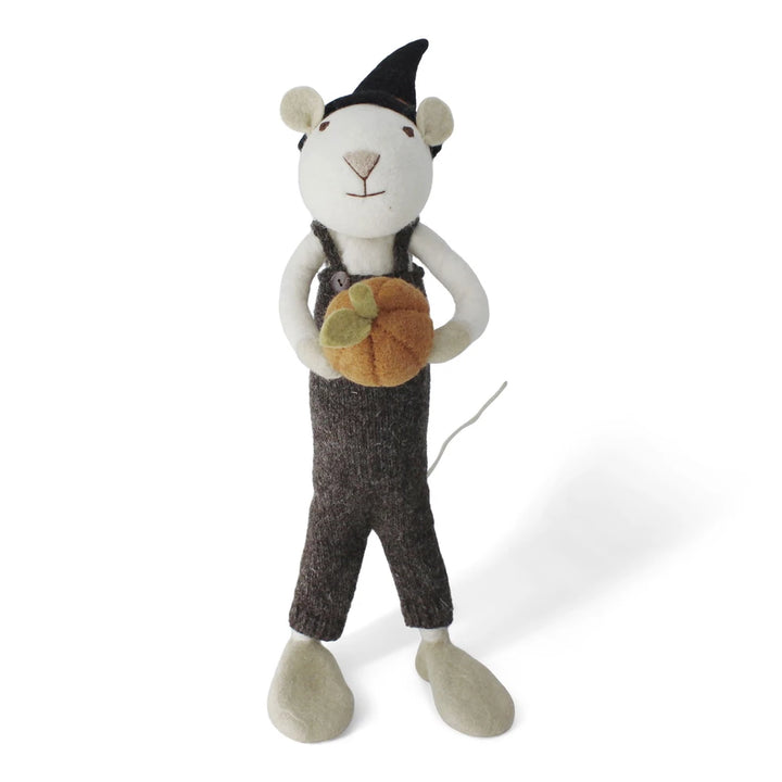 Gry &amp; Sif - XL Weißer Jungen-Maus Filz mit Kürbis und brauner Hose