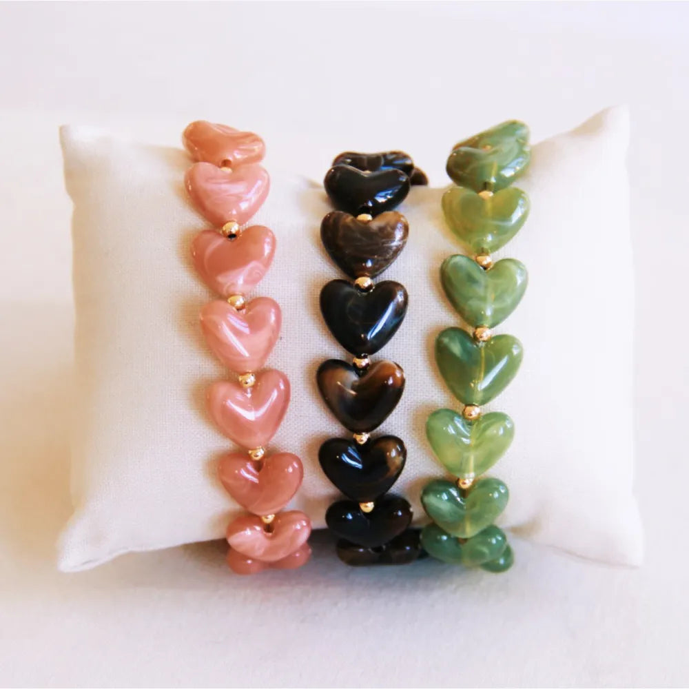 Bazou - Harz-Herzperlenarmband XL Lachs