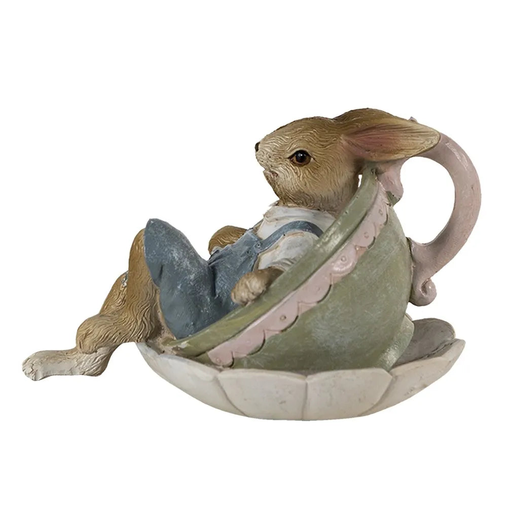 Clayre &amp; Eef - Hase in Teetasse Braun Grün