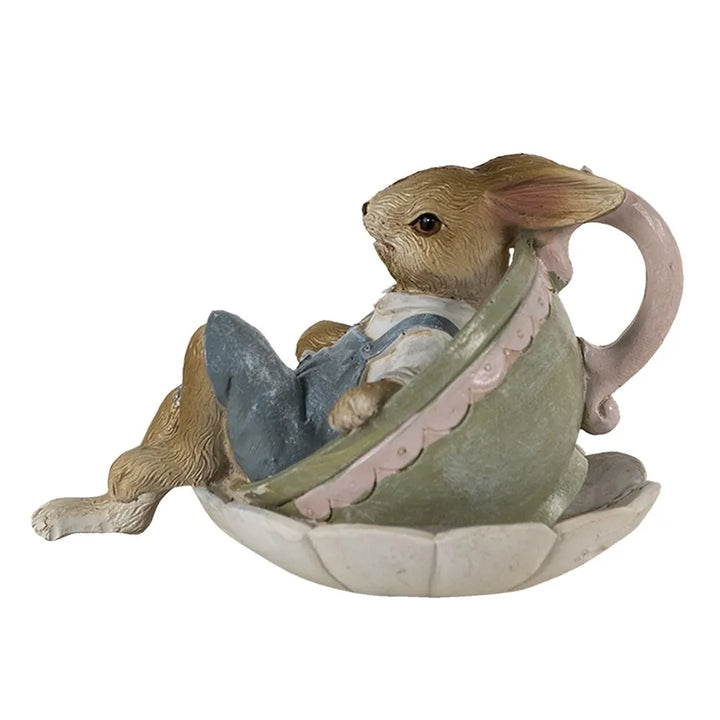 Clayre &amp; Eef - Hase in Teetasse Braun Grün