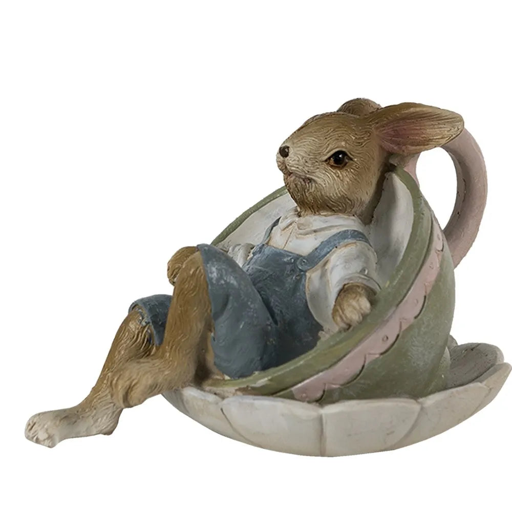 Clayre &amp; Eef - Hase in Teetasse Braun Grün