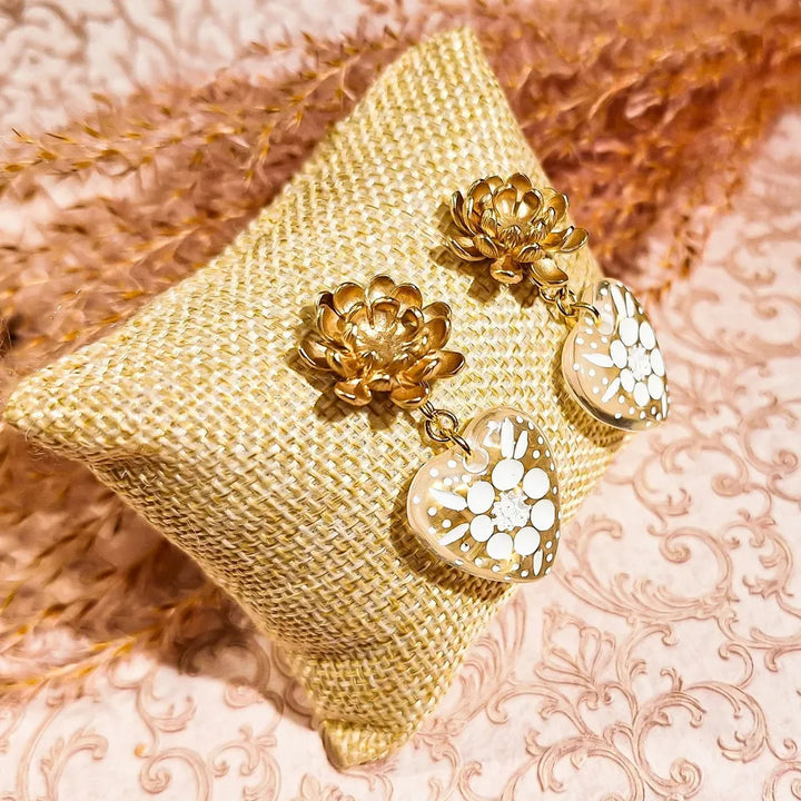 Lydée Déco - Herz- und Blumenohrringe Transparent Weiß Gold
