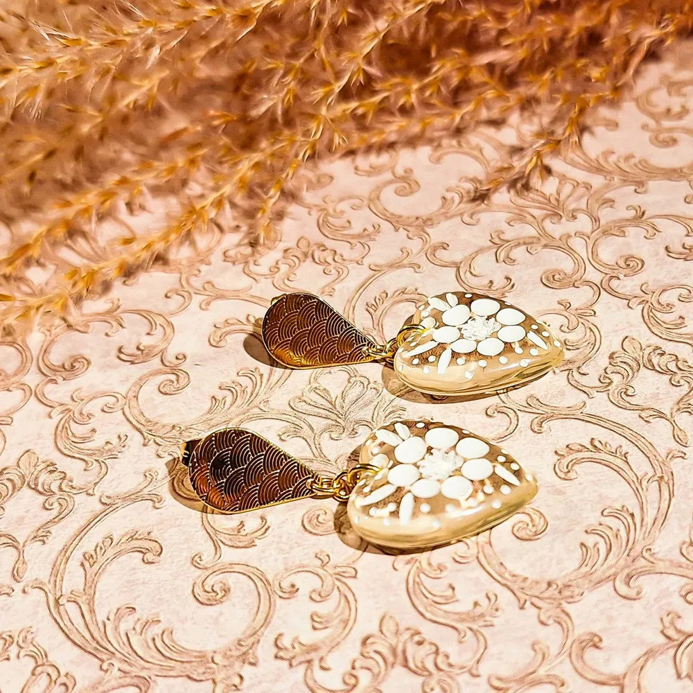 Lydée Déco - Herz- und Blumenohrringe Transparent Weiß Gold