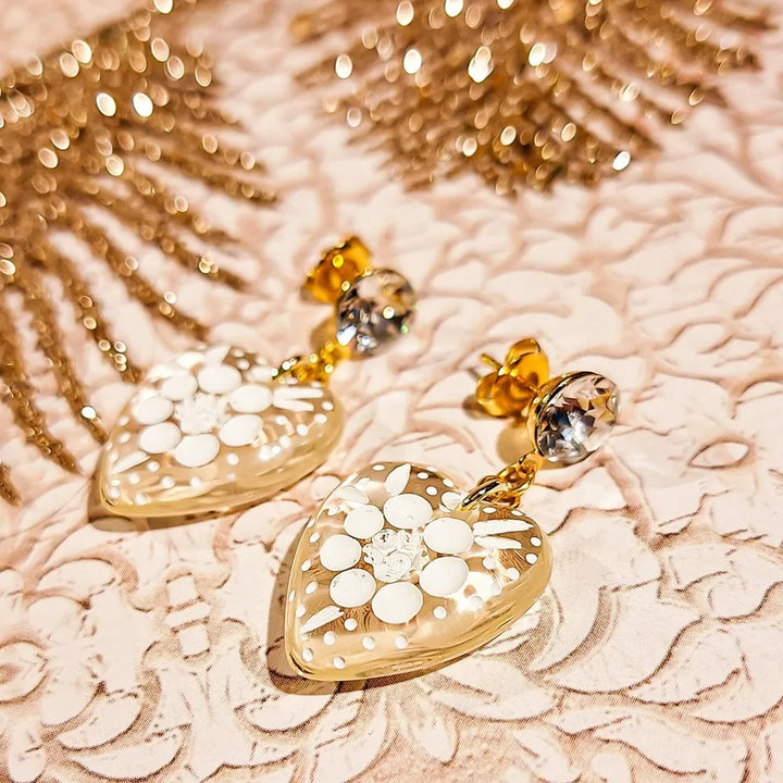 Lydée Déco - Herz- und Blumenohrringe Transparent Weiß Gold