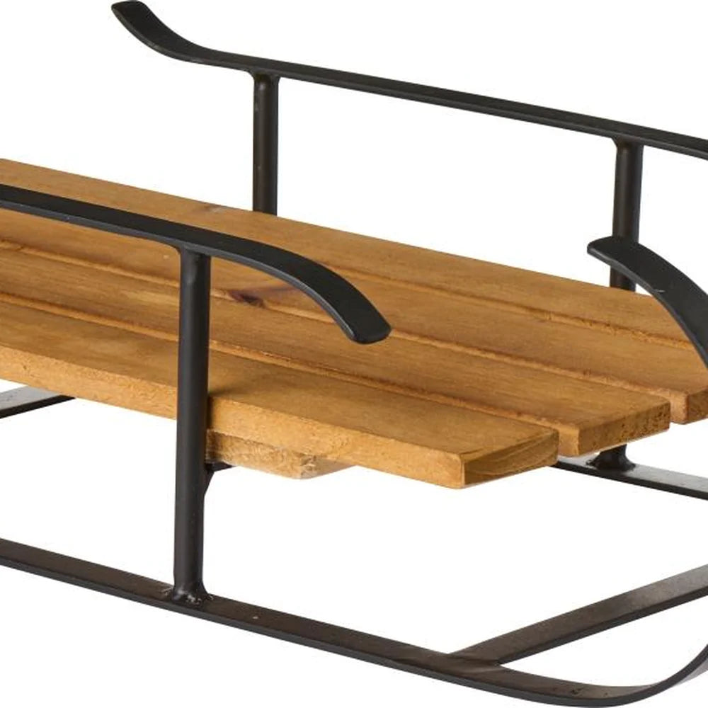 Ib Laursen - Dekoschlitten schwarz mit Holzsitz klein