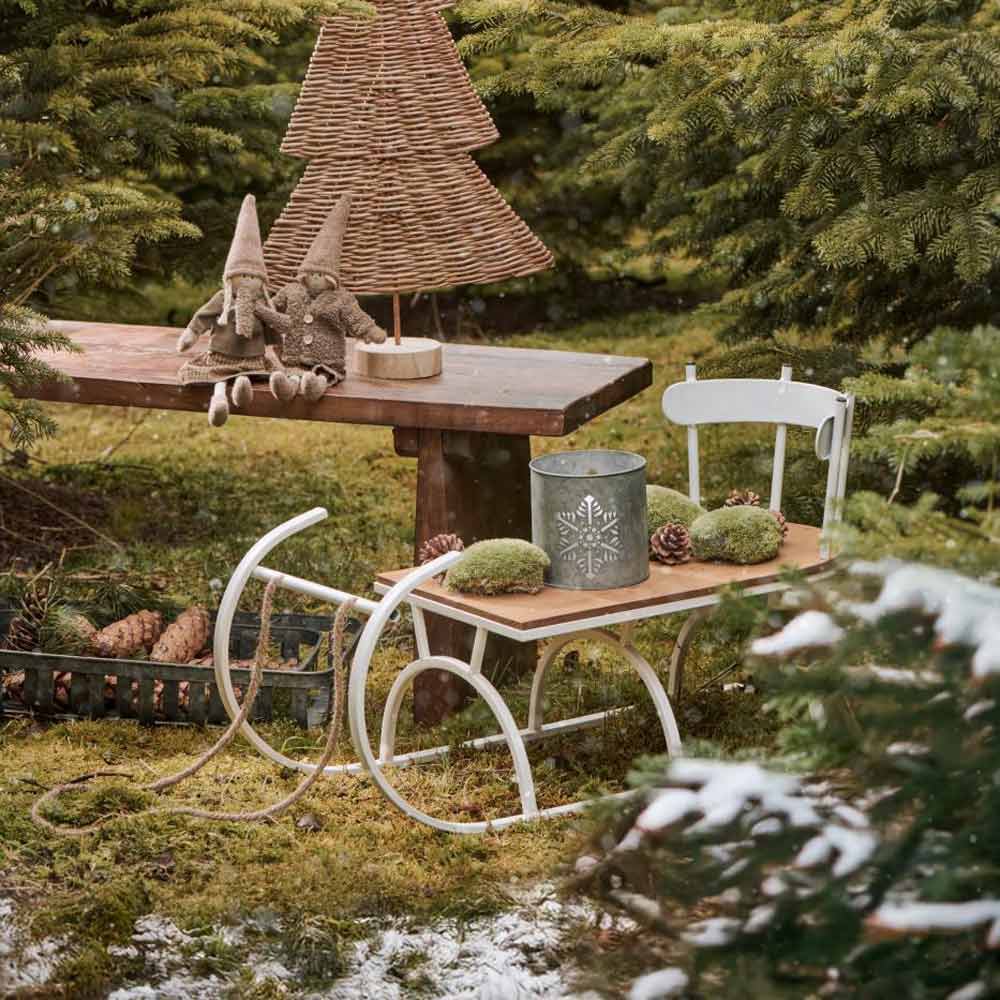 Ib Laursen - Dekoschlitten weiß mit Holzsitz