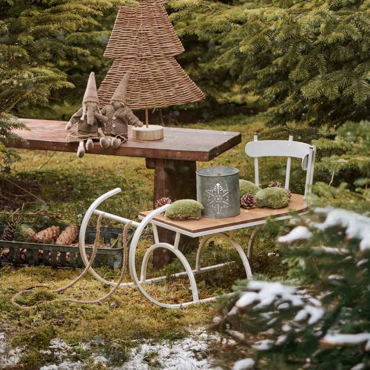 Ib Laursen - Dekoschlitten weiß mit Holzsitz