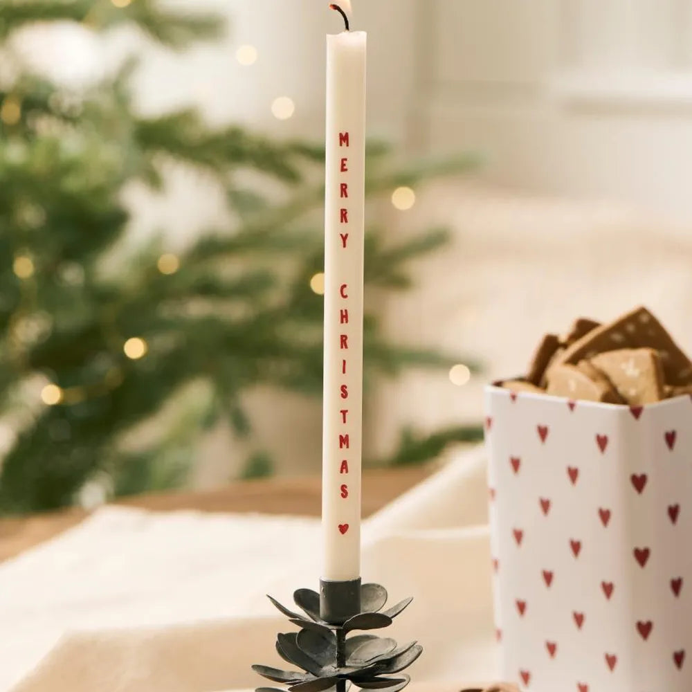 Ib Laursen - Dünne hohe Kerze mit Merry Christmas Stearin Ø:1,3