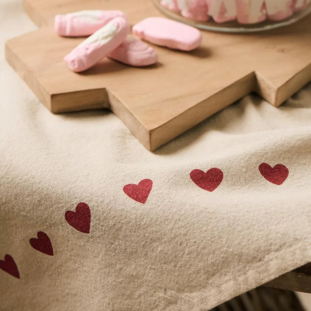 Ib Laursen - Geschirrtuch Emma natur mit roten Herzen